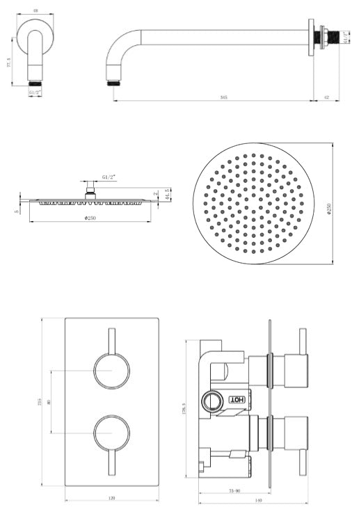 Round Concealed Thermostatic Shower Kit