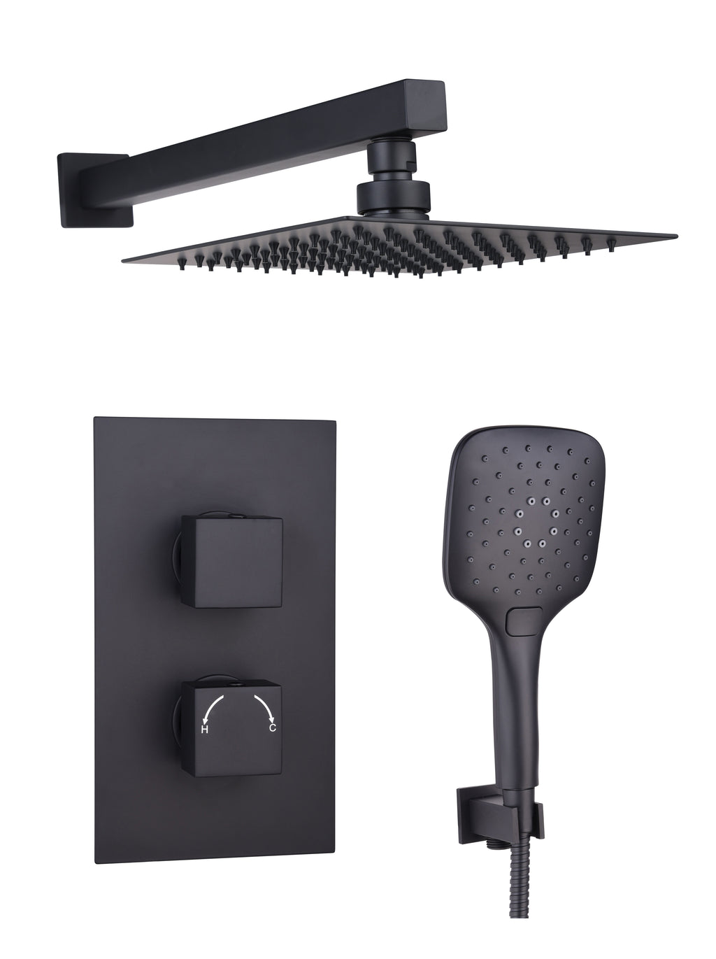 Brushed Brass Square Concealed Thermostatic Shower Kit