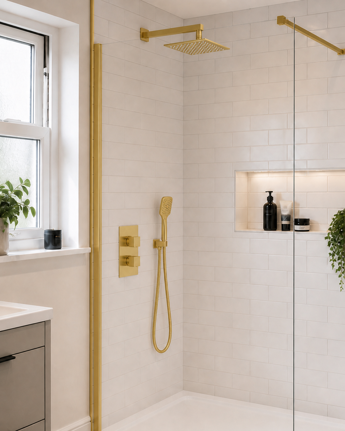 Brushed Brass Square Concealed Thermostatic Shower Kit