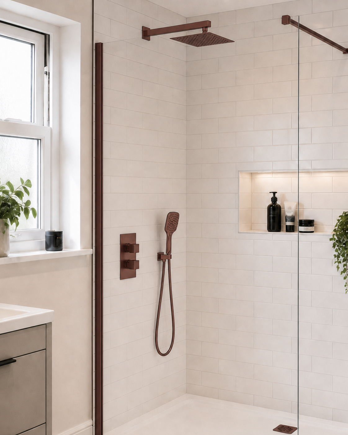 Brushed Brass Square Concealed Thermostatic Shower Kit
