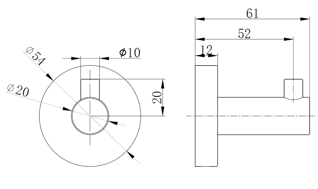 Technical drawing of a mechanical component with dimensions