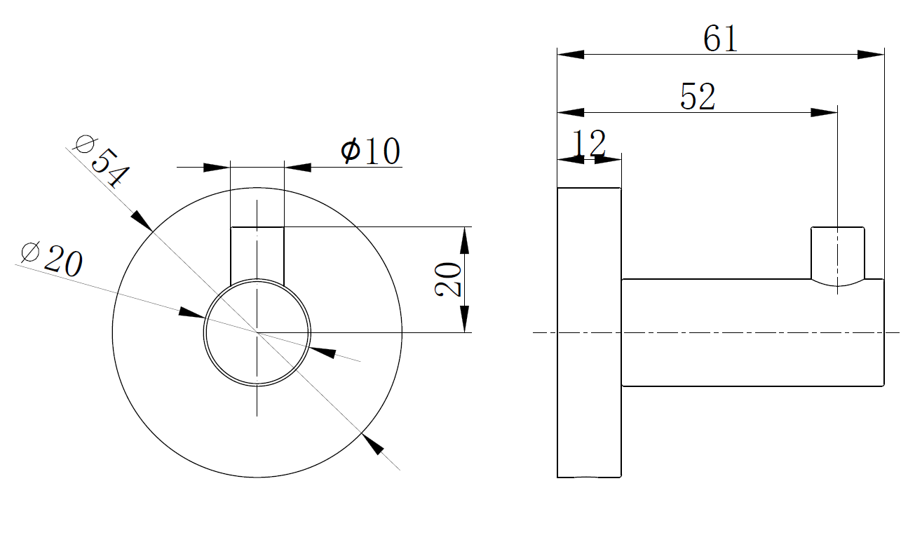 Technical drawing of a mechanical component with dimensions