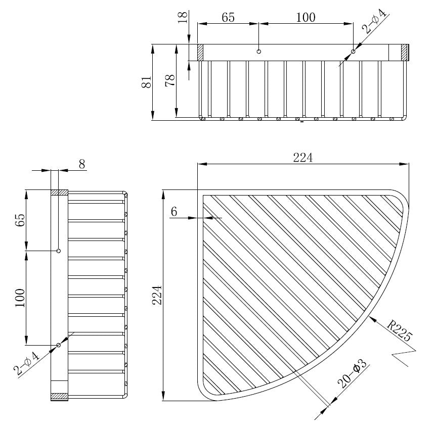 Technical drawing of a metal staircase with dimensions labeled