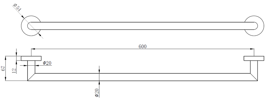 Technical drawing of a cylindrical metal rod with dimensions