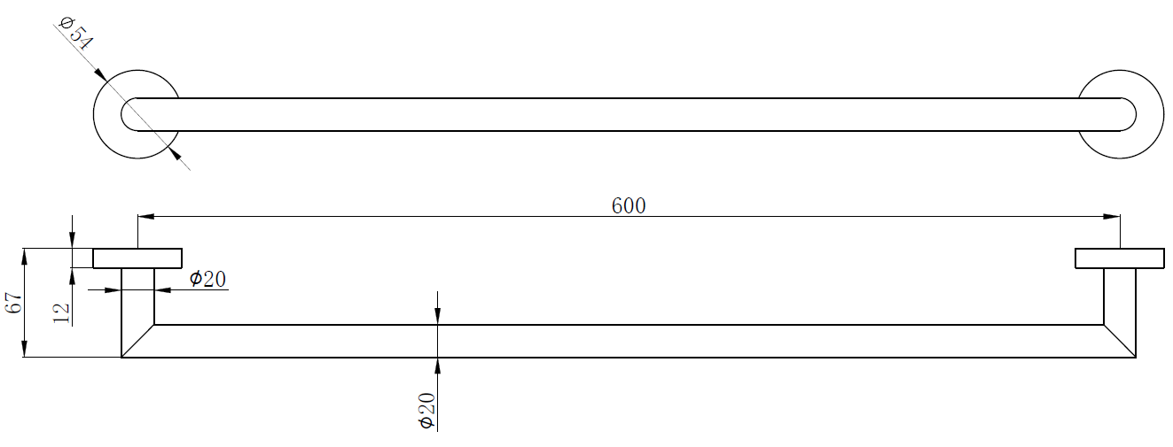 Technical drawing of a cylindrical metal rod with dimensions