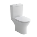 A modern white ceramic toilet with a closed seat lid, shown from a three-quarter angle on a solid white background.