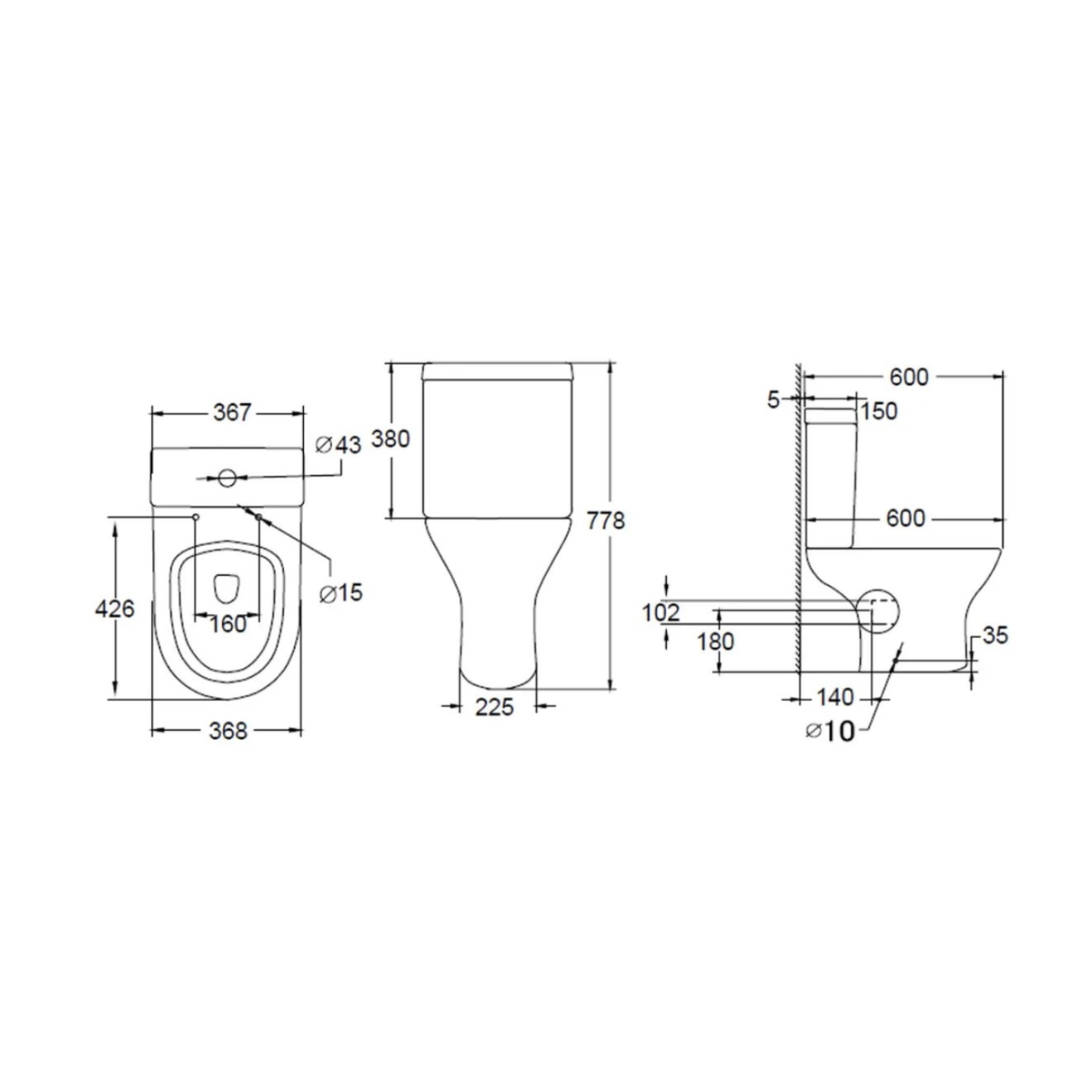 Eden Rimless Open Back Close Coupled Toilet