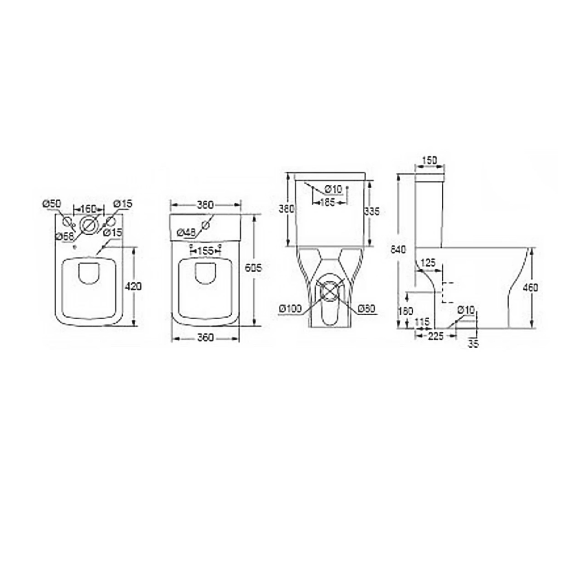 Harrow Rimless Open Back Comfort Height Close Coupled Toilet