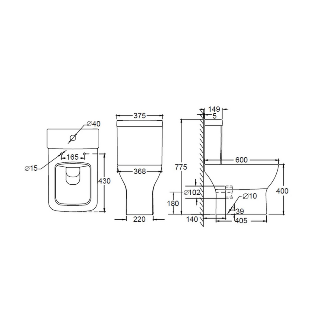 Harrow Rimless Open Back Close Coupled Toilet