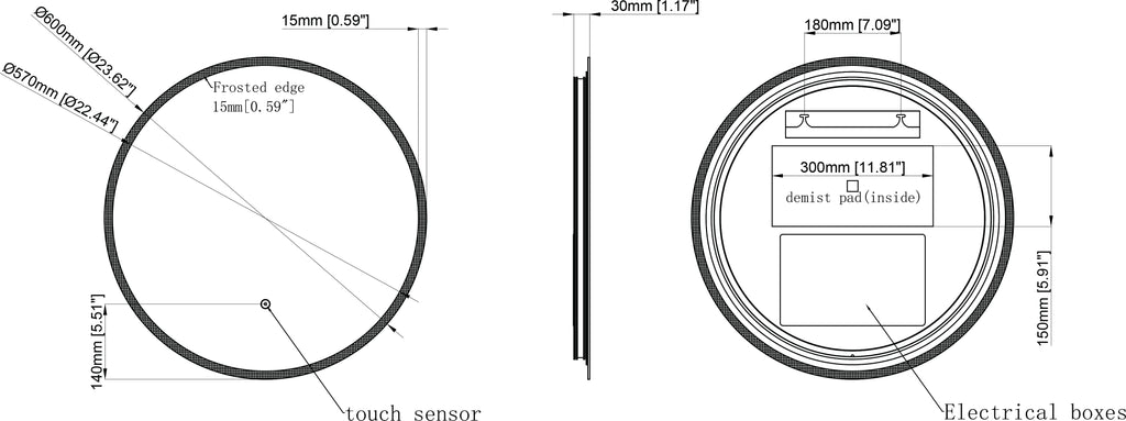 Technical diagram of a circular component with dimensions and labels