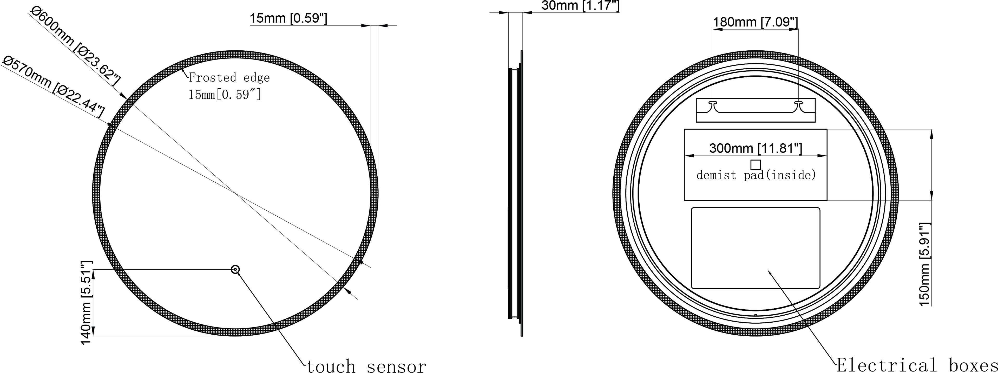 Technical diagram of a circular component with dimensions and labels