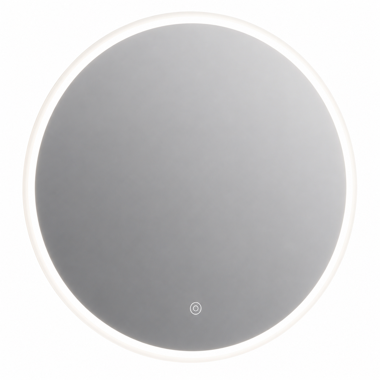 Round mirror with a gray center and white frame on a white background