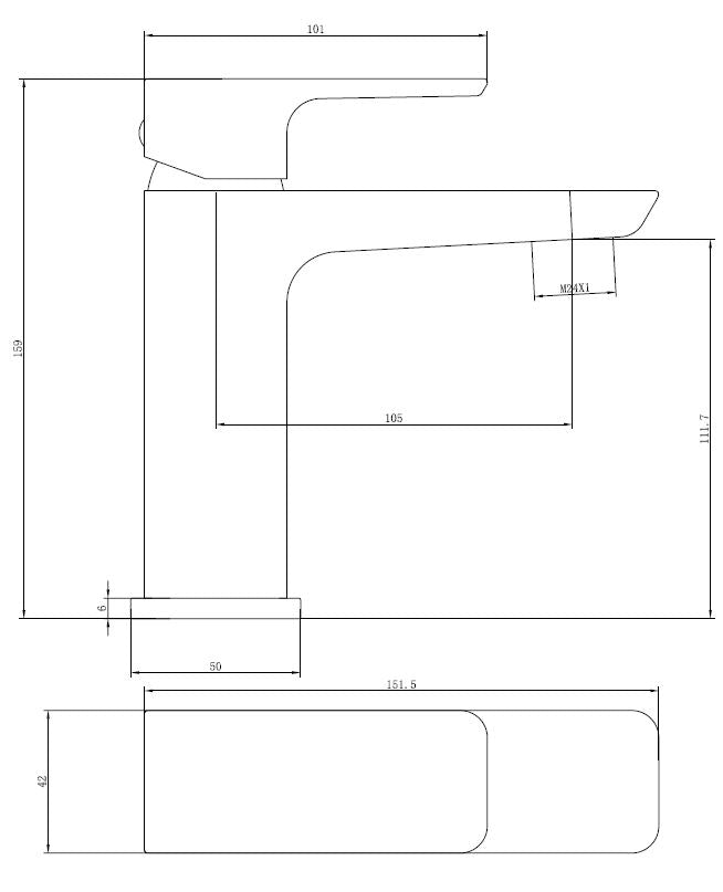 Technical drawing of a bathroom sink with dimensions