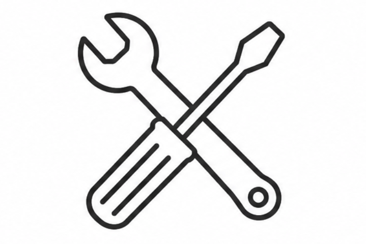 Icon of a wrench and screwdriver crossed over each other on a white background