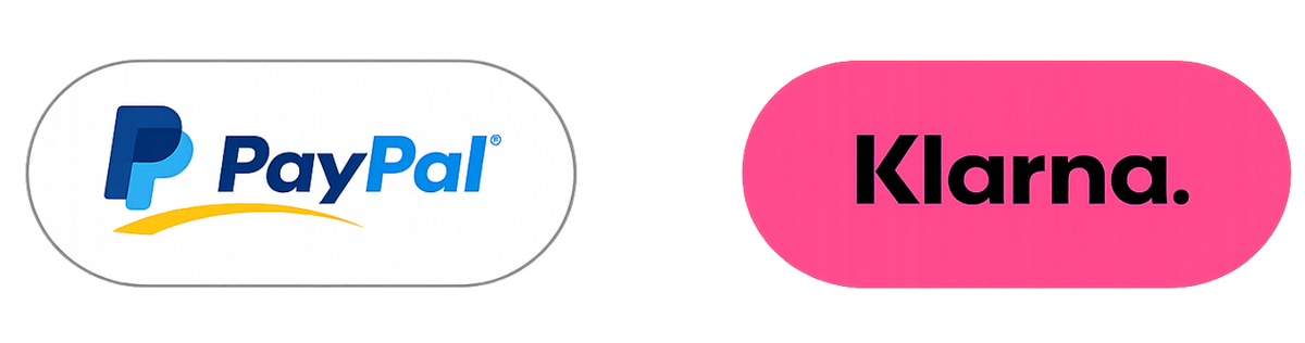 Logos of PayPal and Klarna on a white background