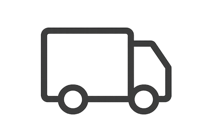 Black icon of a delivery truck on a white background